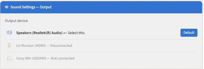 Change your default audio output device